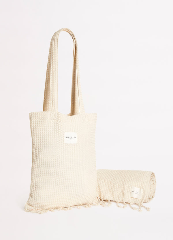 Waffle Towel & Tote Set - Sand